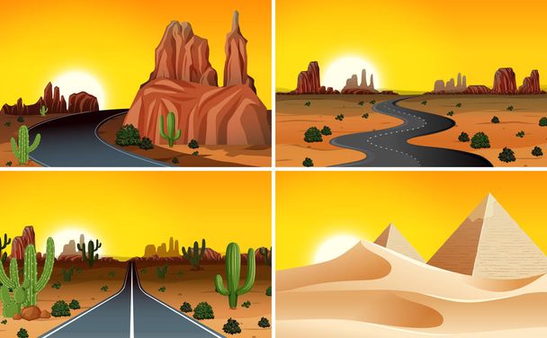 Set of desert landscape illustration - Vector, Image