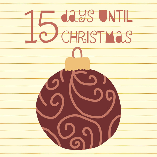 Noel'e kadar 15 gün illüstrasyon vektör. Noel geri sayım: 15 gün Santa til. Vintage İskandinav tarzı. Çizilmiş süsleme tatil tasarım kümesini poster, blog, afiş, Web sitesi, post, kartları için el - Vektör, Görsel