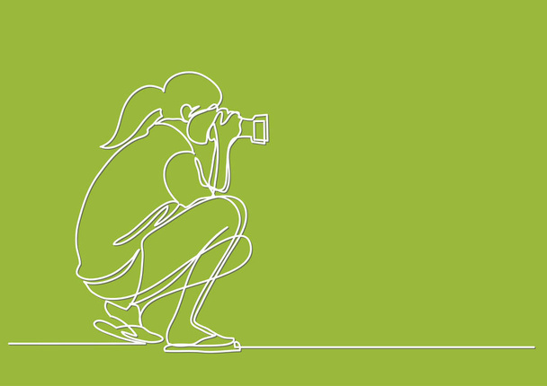 continuous line drawing of woman making photos with camera - Vektor, kép