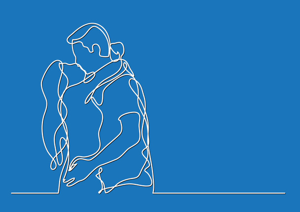 loving couple embracing and kissing - continuous line drawing - ベクター画像