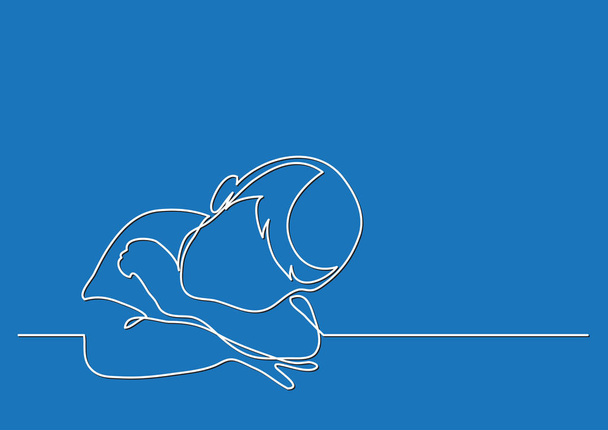 young boy dreaming leaning on desk - continuous line drawing - ベクター画像