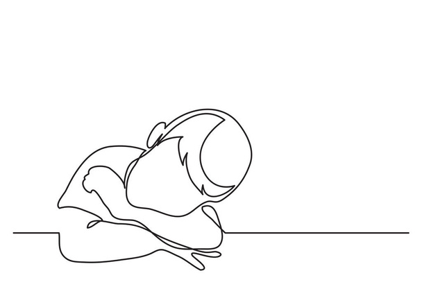 young boy dreaming leaning on desk - continuous line drawing - Vektor, kép