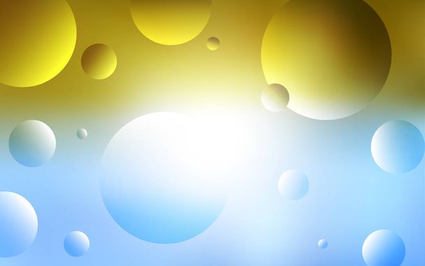 Azul claro, fondo vector amarillo con burbujas. Ilustración con un conjunto de círculos abstractos de colores brillantes. Nuevo diseño para anuncio, póster, banner de su sitio web
. - Vector, imagen