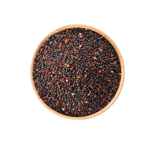 Bowl with black quinoa on white background, top view - Φωτογραφία, εικόνα