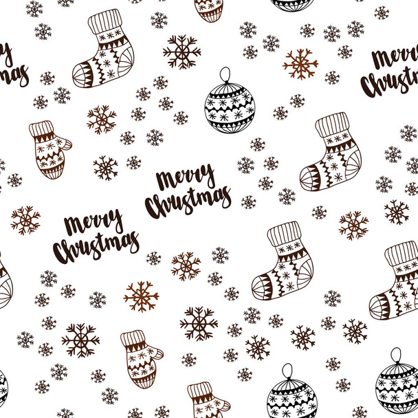 Dark Brown vector seamless template with ice snowflakes, balls, socks, mittens. Colorful xmas elements with gradient. Pattern for design of fabric, wallpapers. - Vector, Image