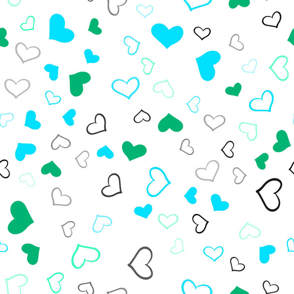 Light Blue, Green vector seamless cover with Shining hearts. Glitter abstract illustration with colorful hearts in romantic style. Beautiful design for your business advert of anniversary. - Vektor, obrázek