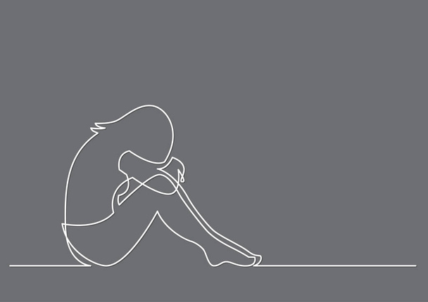 continuous line drawing of depressed woman sitting - Вектор, зображення