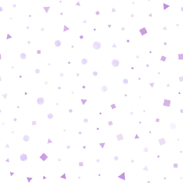 hellviolett, rosa Vektor nahtloser Hintergrund mit Dreiecken, Kreisen, Würfeln. Illustration mit bunten Kreisen, Dreiecken, Rechtecken. Vorlage für Visitenkarten, Webseiten. - Vektor, Bild