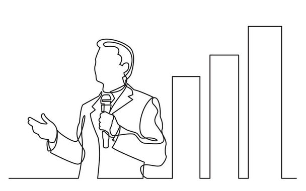 desenho de linha contínua de apresentação de negócios - treinador de negócios apresentando gráfico
 - Vetor, Imagem