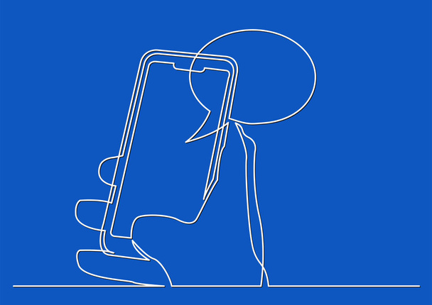 continuous line drawing of hand using social media app on mobile phone - Vektori, kuva