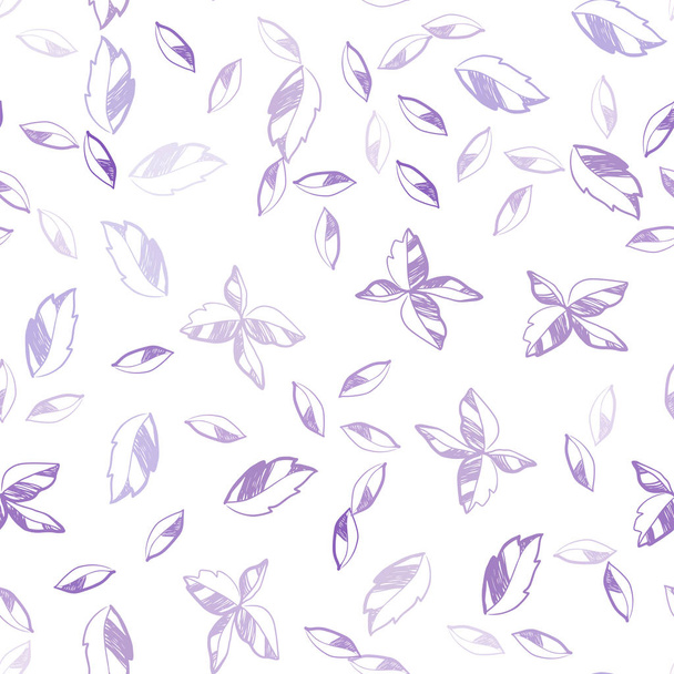 Luz púrpura vector patrón natural sin costuras con hojas. Una vaga ilustración abstracta con hojas en estilo garabato. Patrón para el diseño de tela, fondos de pantalla
. - Vector, imagen