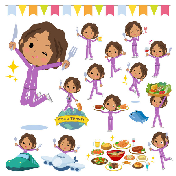 A set of women in sportswear on food events.There are actions that have a fork and a spoon and are having fun.It's vector art so it's easy to edit. - Vector, Image