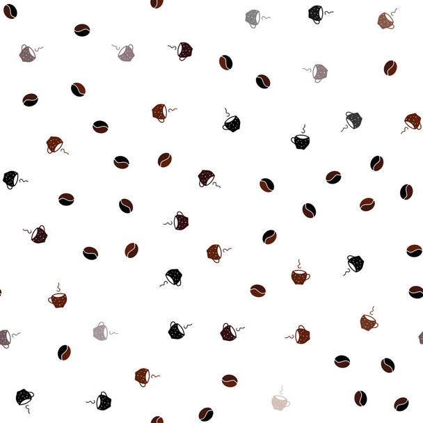 Dark Red vector seamless cover with set of coffee beans. Gradient illustration with coffee beans, tea cups. Doodle design for your business advert of cafes. - Διάνυσμα, εικόνα