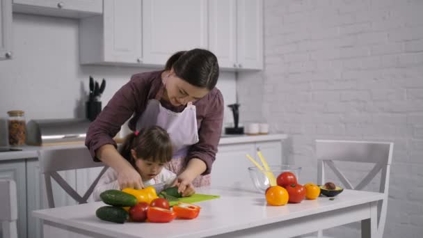 Äiti ja tyttö alas oireyhtymä ruoanlaitto sisätiloissa
 - Materiaali, video