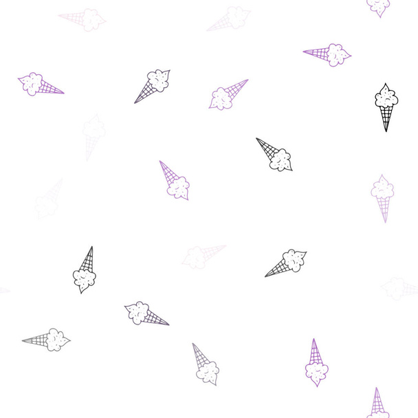 Luz púrpura vector de fondo sin costuras con conos de helado. Ilustración decorativa con helado en plantilla abstracta. Diseño de anuncios, póster, pancarta de cafeterías, restaurantes
. - Vector, Imagen
