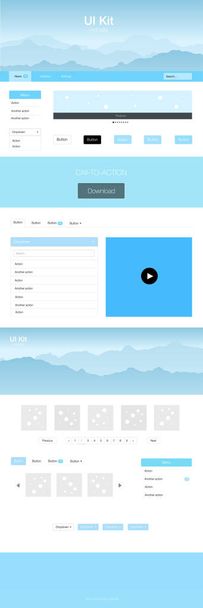 Light BLUE vector wireframe kit with nature. Colorful Style guide with mountains on abstract background. Modern template for your landing page. - Vector, Image