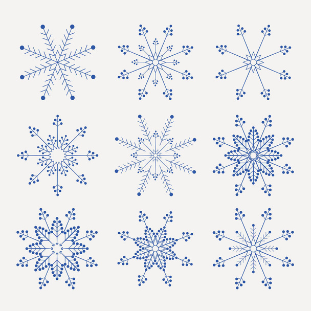 Christmas set of beautiful, fragile snowflakes of blue tint, - Vector, Image