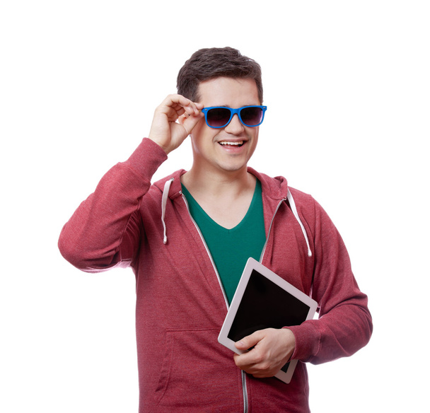 Smiling student in sunglasses with tablet - Photo, image