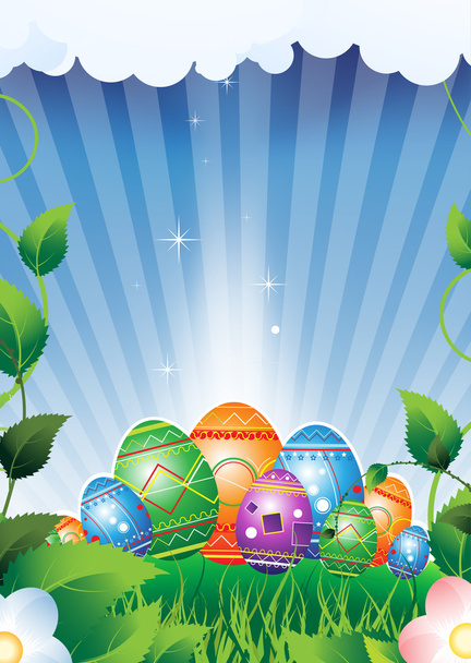 Easter eggs on a green meadow - Вектор, зображення
