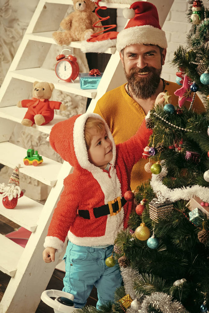 Christmas happy child and father. - Фото, зображення