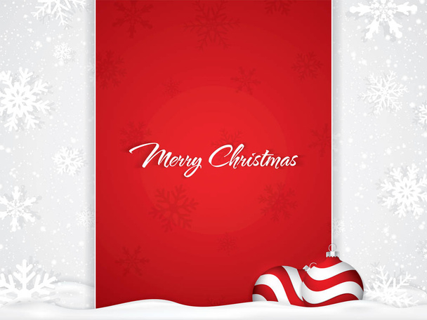 Red Christmas design met rode ballen op besneeuwde achtergrond, vectorillustratie - Vector, afbeelding
