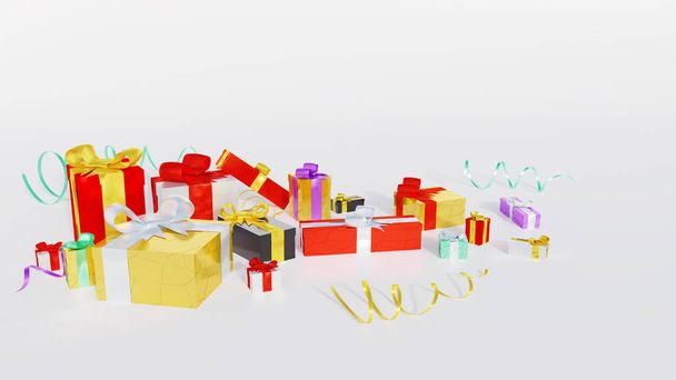 Several Multicolored gifts with colored and shiny ribbons on a white background - Valokuva, kuva