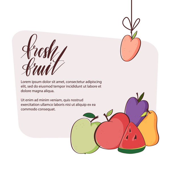 Cute set with cheerful fruit. Vector illustration. - Vector, Image