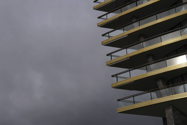 balconies of multistory building landscape rain sky - Photo, Image