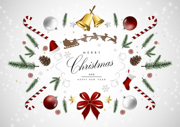 Merry Christmas and happy new year elements background template flat lay vector design - ベクター画像