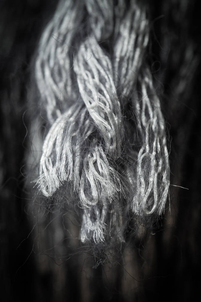 Loose ends of wool - close-up in black and white - Photo, Image