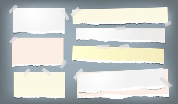 Kolorowy Notatnik zgrywanie Uwaga papier, rozdarty papier paski zatrzymany na niebieskim tle. Ilustracja wektorowa - Wektor, obraz