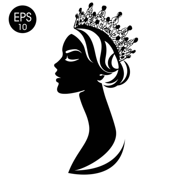 Queen. Woman in crown. Black and white silhouette - Vektor, kép