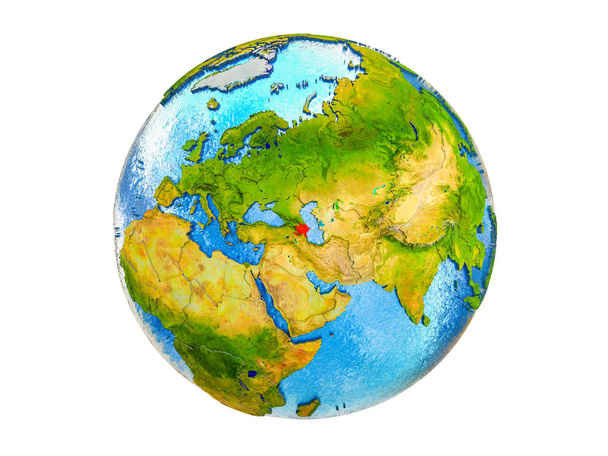azerbaijan auf 3D-Modell der Erde mit Ländergrenzen und Wasser in den Ozeanen. 3D-Illustration isoliert auf weißem Hintergrund. - Foto, Bild