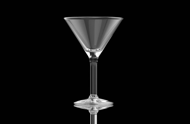 Vaciar claro transparente aislado vaso de martini cóctel sobre fondo negro con reflejos del suelo. Renderizado 3D
 - Foto, Imagen