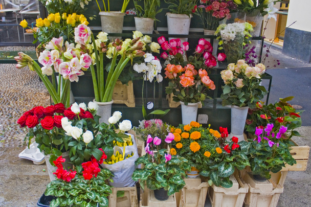 ITALY, MILAN - November 1, 2018: Flowers for sale at flower street shop in Milan - Photo, Image