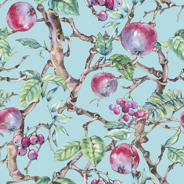 Watercolor summer vintage floral seamless pattern with branches  - Photo, Image