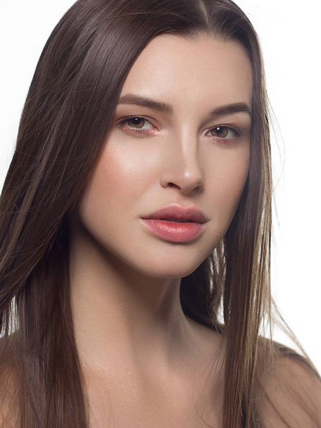 Beauty Woman face Portrait. Beautiful Spa model Girl with Perfect Fresh Clean Skin. Youth and Skin Care Concept.Portrait woman female with problem and clear skin, youth make up concept - Valokuva, kuva