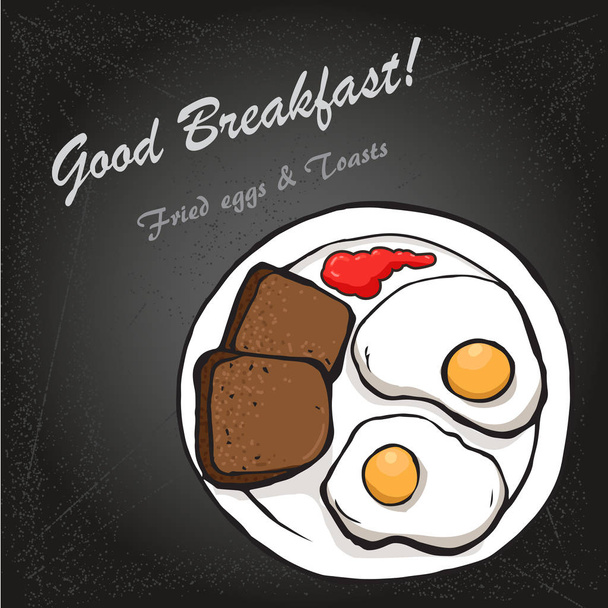 Esbozo de desayuno con huevo frito y brindis 2
 - Vector, Imagen