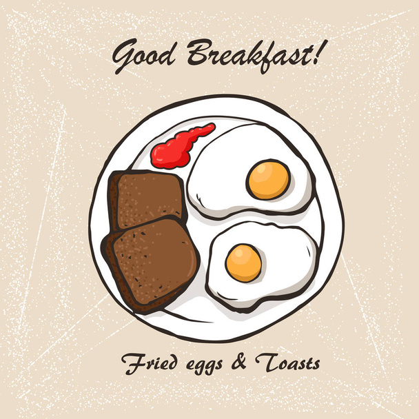 Breakfast sketch with Fried Egg and toasts - Vector, Imagen