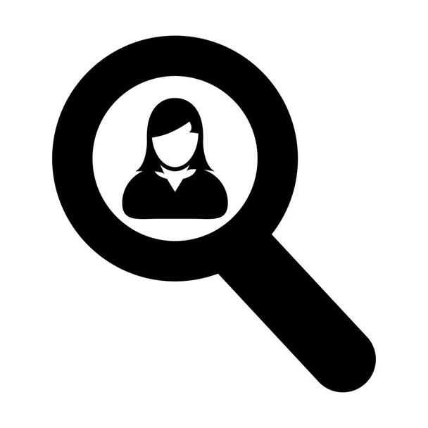 Haku kuvake vektori naisten käyttäjäprofiilin avatar symboli suurennuslasi tasainen väri glyfi piktogrammi kuvitus
 - Vektori, kuva