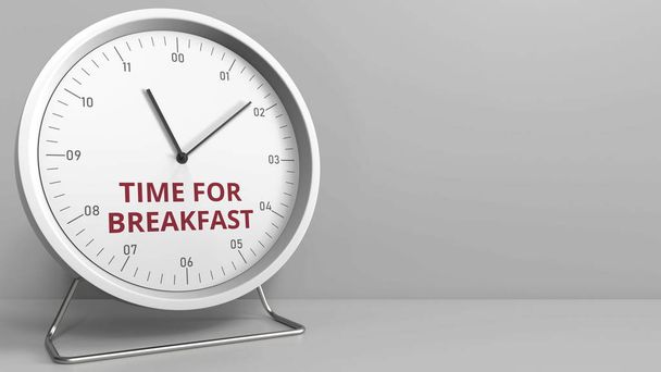 Clock face with revealing TIME FOR BREAKFAST text. Conceptual 3D rendering - Foto, Bild