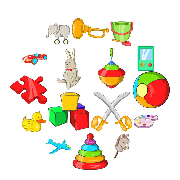 Toys icons set, cartoon style - Vector, Image