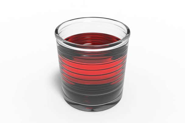 Rippled transparent glass with red liquid. 3D rendering - Foto, afbeelding