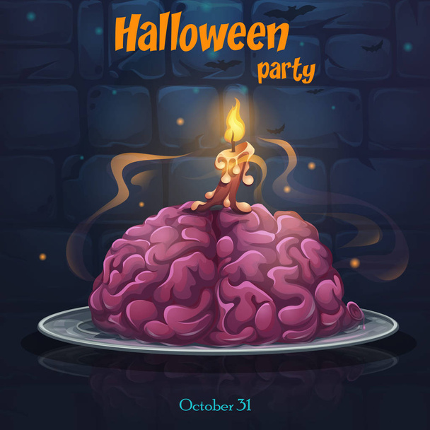 Halloween-Party - Hirn auf dem Teller. helles Bild, um originelle Video- oder Webspiele, Grafikdesign, Bildschirmschoner zu erstellen. - Vektor, Bild