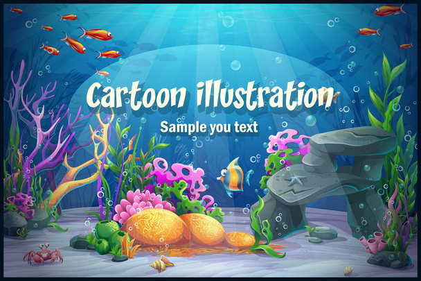Ilustración vectorial divertido mundo marino. Imagen brillante para crear videojuegos o juegos web originales, diseño gráfico, protectores de pantalla
. - Vector, imagen