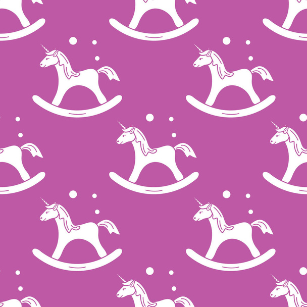 Pattern with rocking magic unicorn and bubbles. Design for children graphic, t-shirt, cover, gift card. - ベクター画像