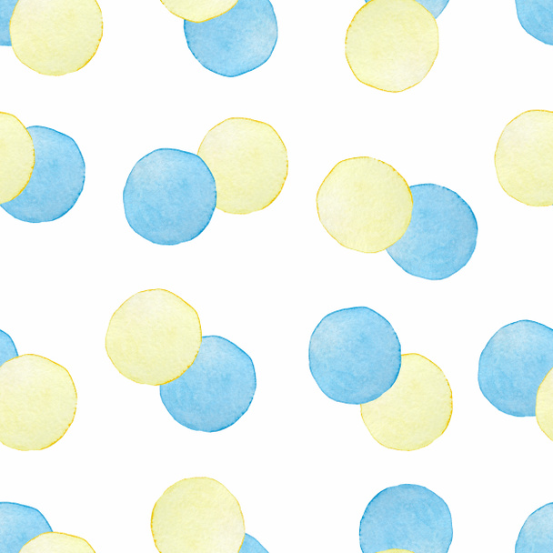 Akvarelu bezešvé vzor žluté a modré puntíky. Bezešvé pozadí pro návrh. - Fotografie, Obrázek