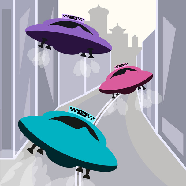 Abstract kleurrijk achtergrond met ufo vliegende voor ontwerp - Vector, afbeelding