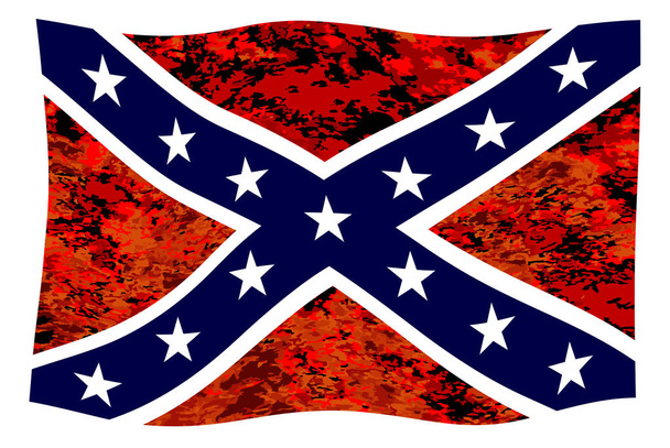 die Flagge der Konföderierten während des amerikanischen Bürgerkriegs mit feurigem Hintergrund flattert - Foto, Bild