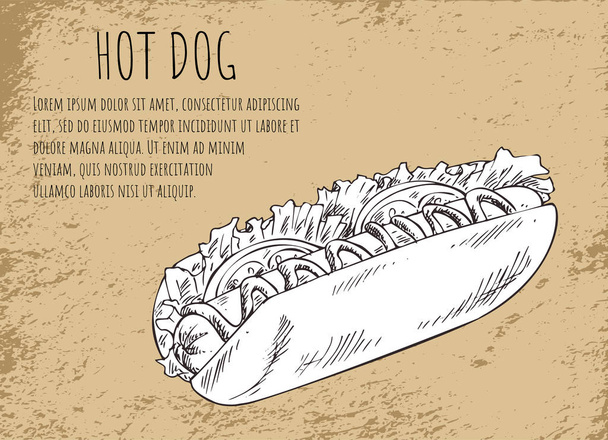 Hot Dog Fast Food Text Poster Vector Illustration - Vector, Imagen